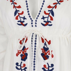 Turkish Beachwear Cover Up Embroidery Vintage Swimwear Loose Beach Dress SMALL