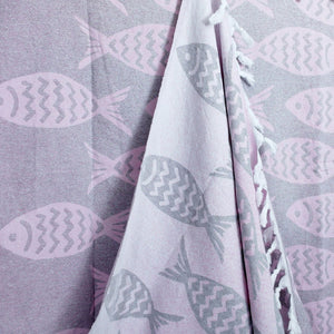 Double Gauze Cotton Peshtemal in Fish Pattern